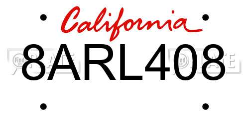 8ARL408 California License Plate