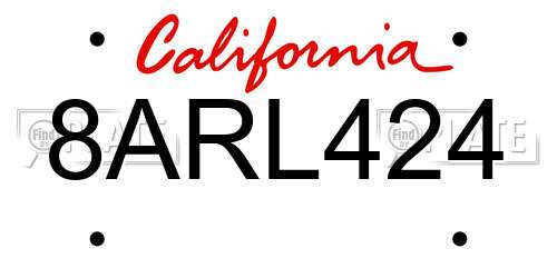 8ARL424 California License Plate