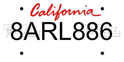 8ARL886 California License Plate