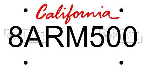 8ARM500 California License Plate