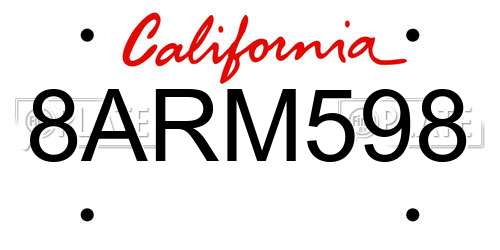 8ARM598 California License Plate