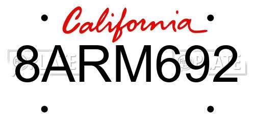 8ARM692 California License Plate