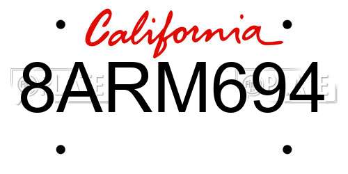 8ARM694 California License Plate