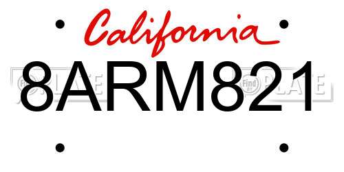 8ARM821 California License Plate