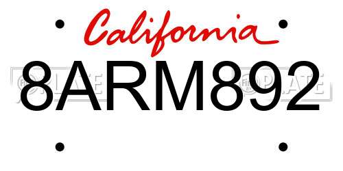 8ARM892 California License Plate