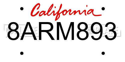 8ARM893 California License Plate