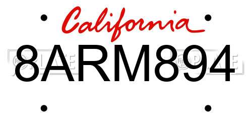 8ARM894 California License Plate