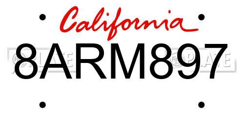 8ARM897 California License Plate