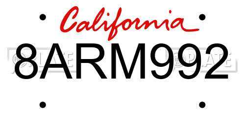 8ARM992 California License Plate