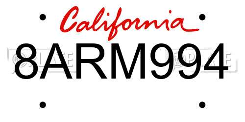 8ARM994 California License Plate