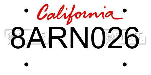8ARN026 California License Plate