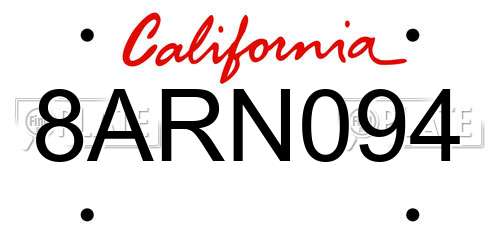 8ARN094 California License Plate