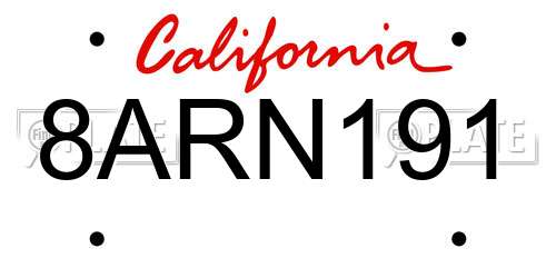 8ARN191 California License Plate