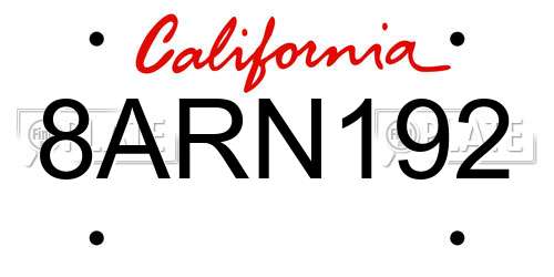 8ARN192 California License Plate