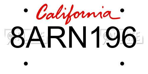 8ARN196 California License Plate