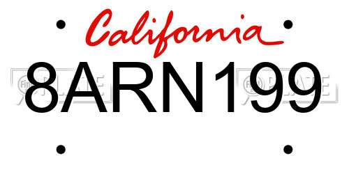 8ARN199 California License Plate