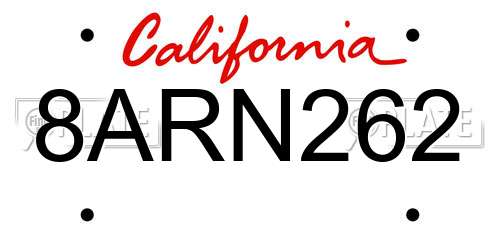 8ARN262 California License Plate