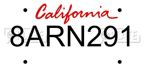 8ARN291 California License Plate