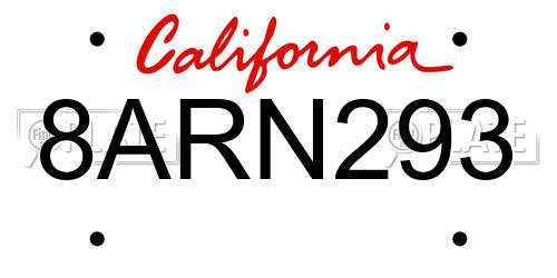 8ARN293 California License Plate
