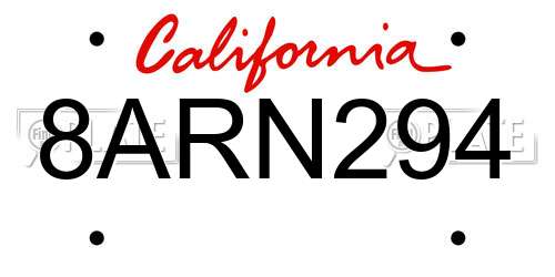8ARN294 California License Plate