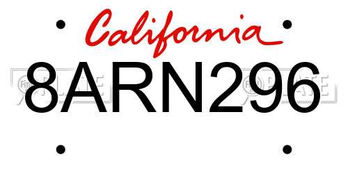8ARN296 California License Plate
