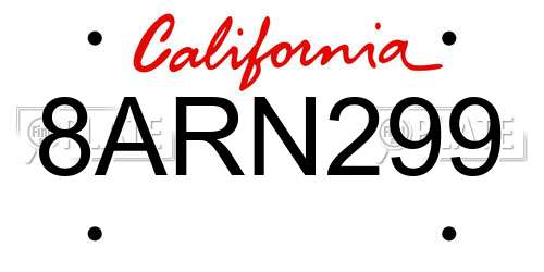 8ARN299 California License Plate