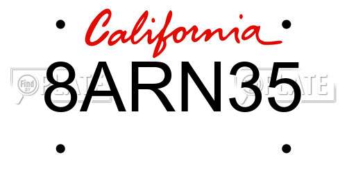 8ARN35 California License Plate
