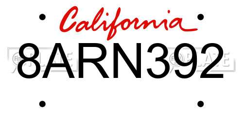 8ARN392 California License Plate