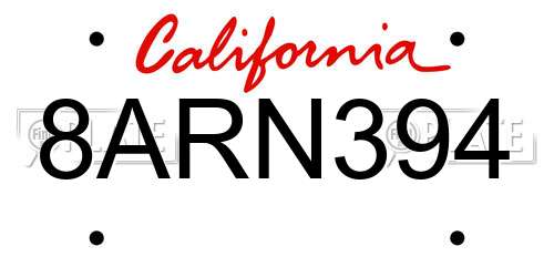 8ARN394 California License Plate