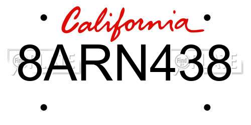 8ARN438 California License Plate