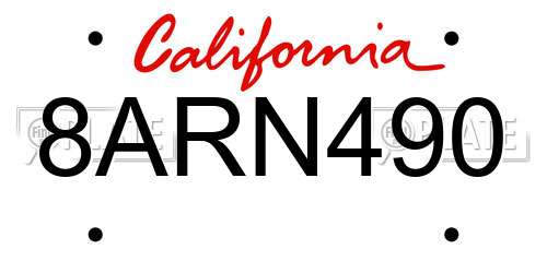 8ARN490 California License Plate