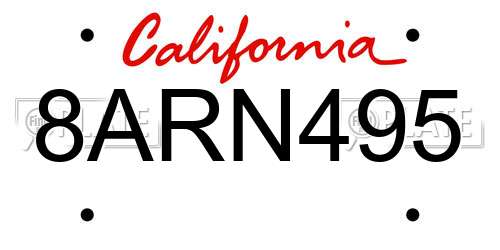 8ARN495 California License Plate