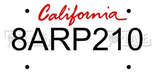 8ARP210 California License Plate