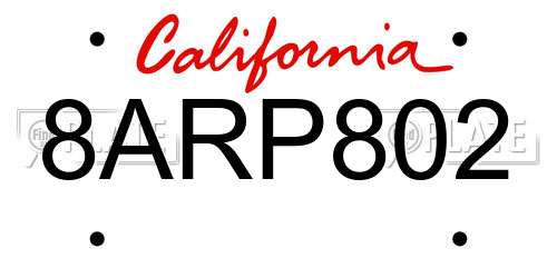 8ARP802 California License Plate