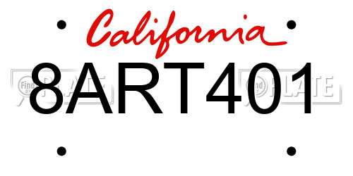 8ART401 California License Plate