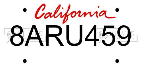 8ARU459 California License Plate