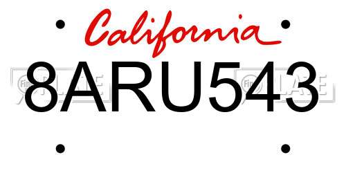 8ARU543 California License Plate