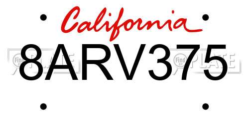 8ARV375 California License Plate