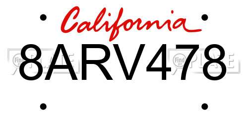 8ARV478 California License Plate