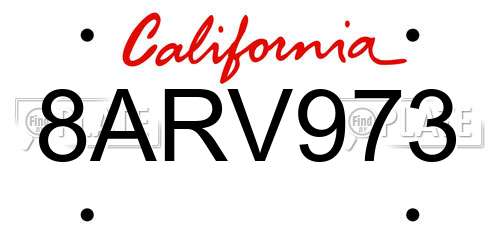 8ARV973 California License Plate