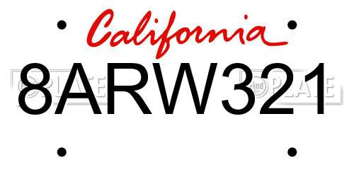 8ARW321 California License Plate
