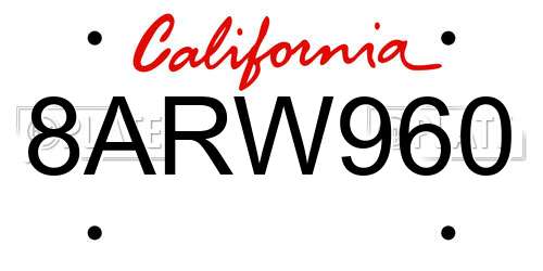 8ARW960 California License Plate