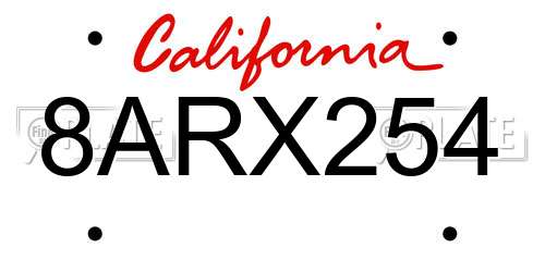 8ARX254 California License Plate