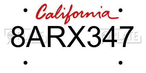 8ARX347 California License Plate