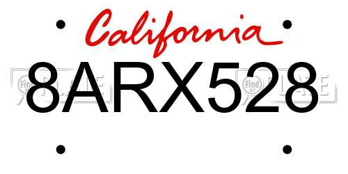 8ARX528 California License Plate