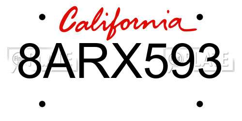 8ARX593 California License Plate
