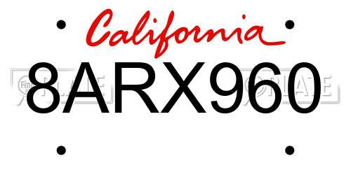 8ARX960 California License Plate