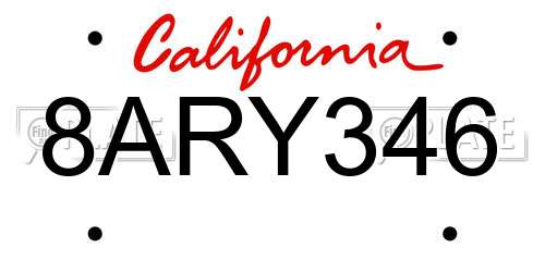 8ARY346 California License Plate