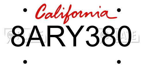 8ARY380 California License Plate