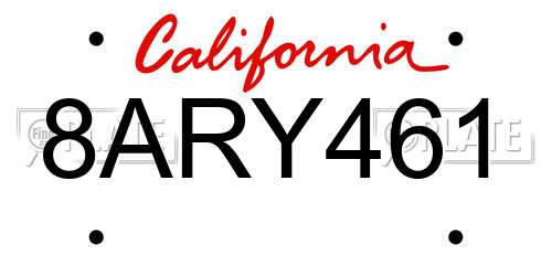 8ARY461 California License Plate